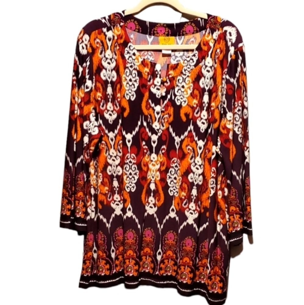Ruby‎ Rd Woman Stretchy Abstract Tunic Blouse Long Sleeve Plus Size 1X Pre-owned